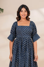 Printed Cotton Square Neck Smocked Dress