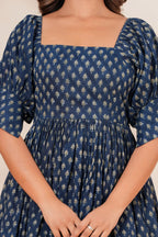 Printed Cotton Square Neck Smocked Dress