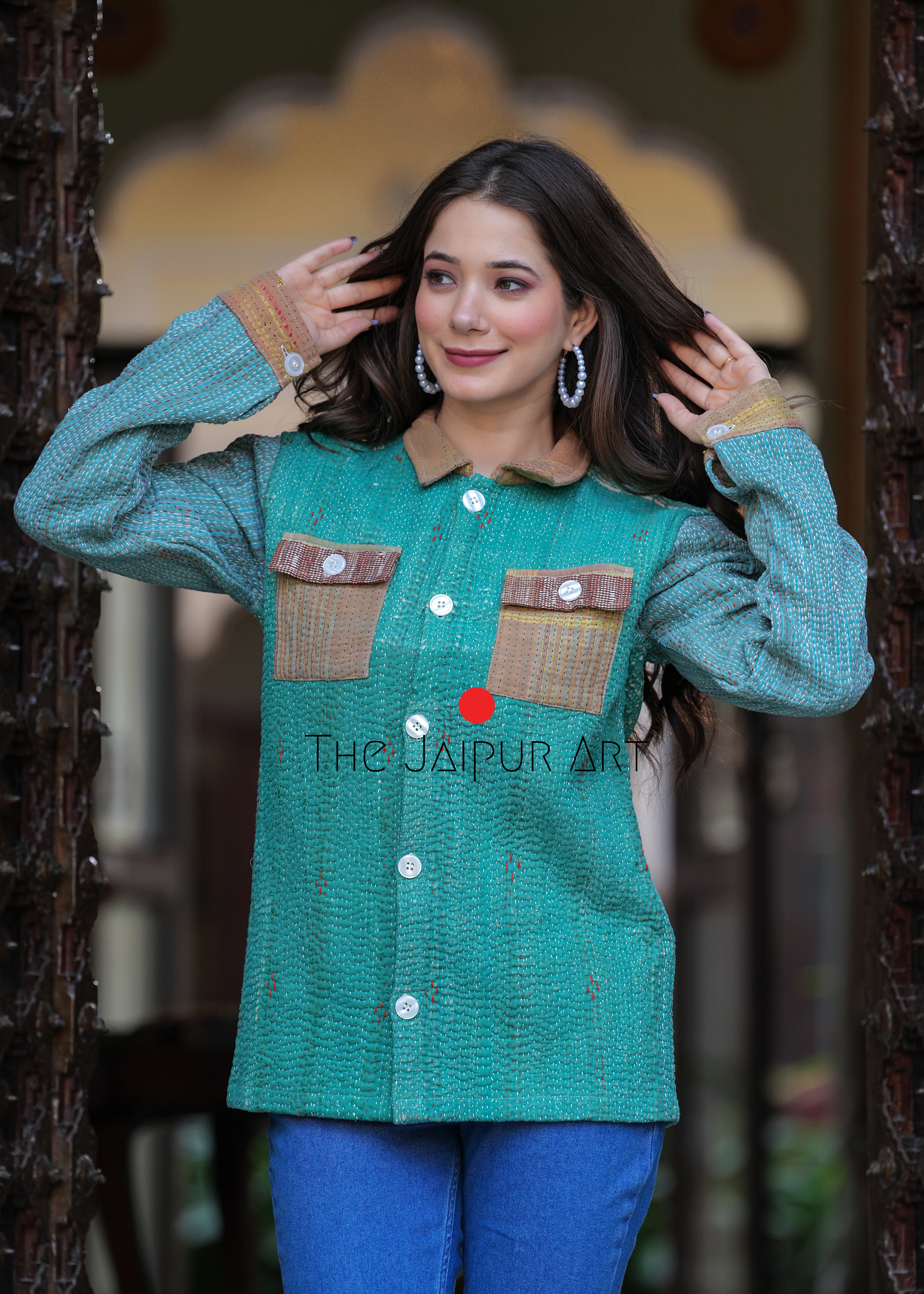 kantha quilted winter jacket