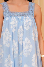Lavani Hand Block Print Cotton Maxi Dress | Crochet Lace Square Neck