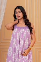 Lavani Hand Block Print Cotton Maxi Dress | Crochet Lace Square Neck