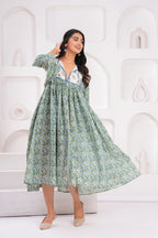 Hand Block Printed Cotton Hailey Midi Dress