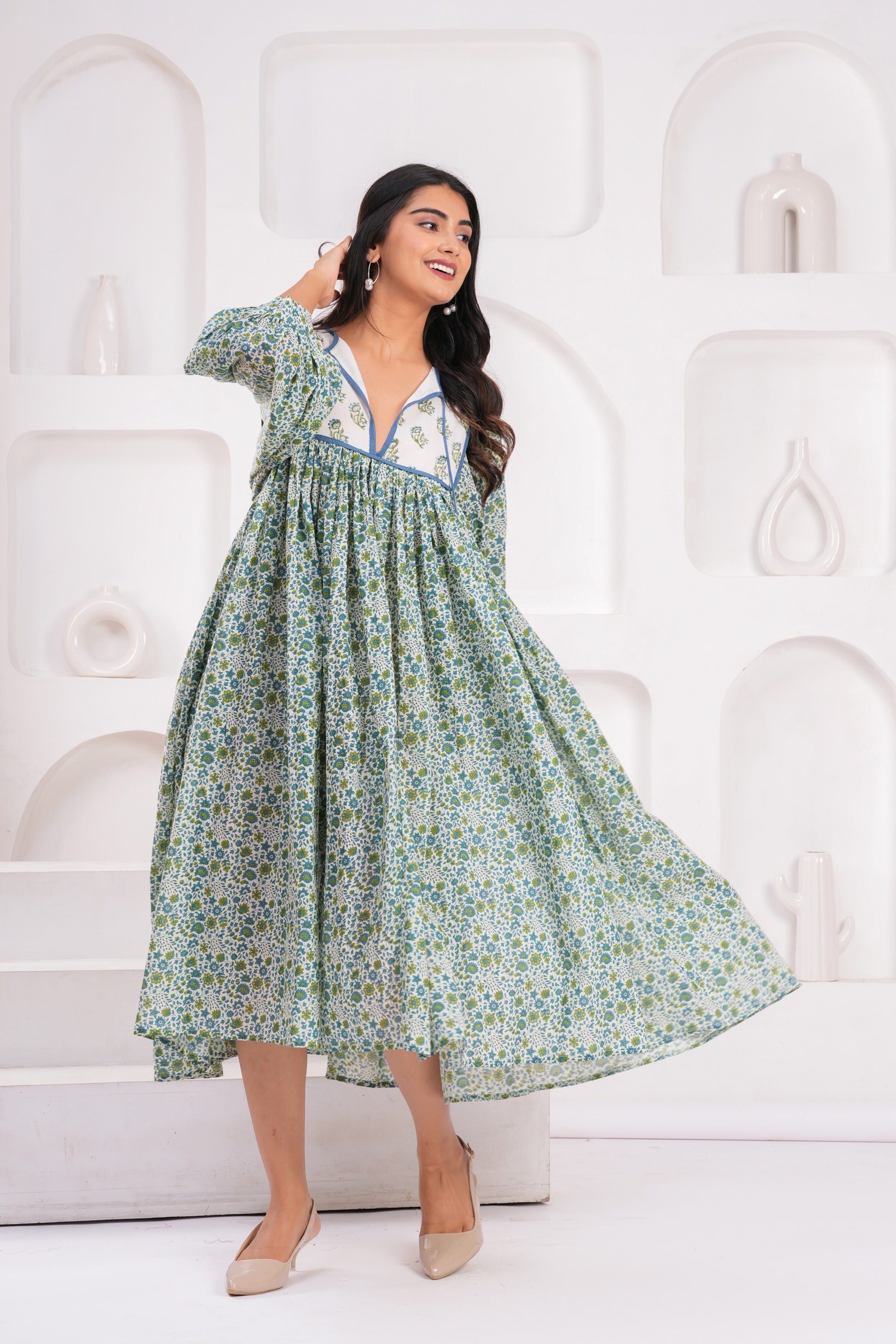 Hand Block Printed Cotton Hailey Midi Dress