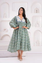 Hand Block Printed Cotton Hailey Midi Dress