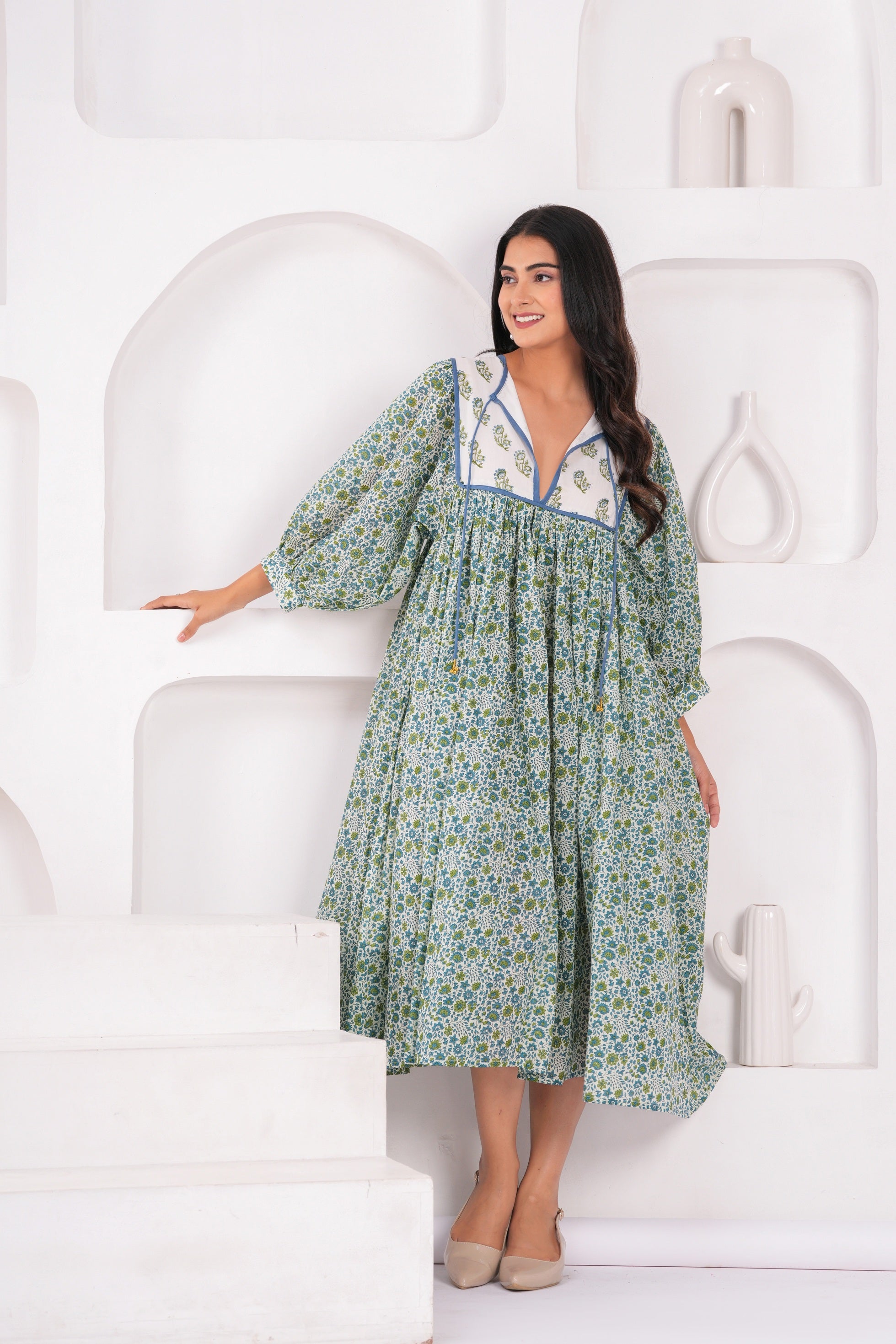 Hand Block Printed Cotton Hailey Midi Dress