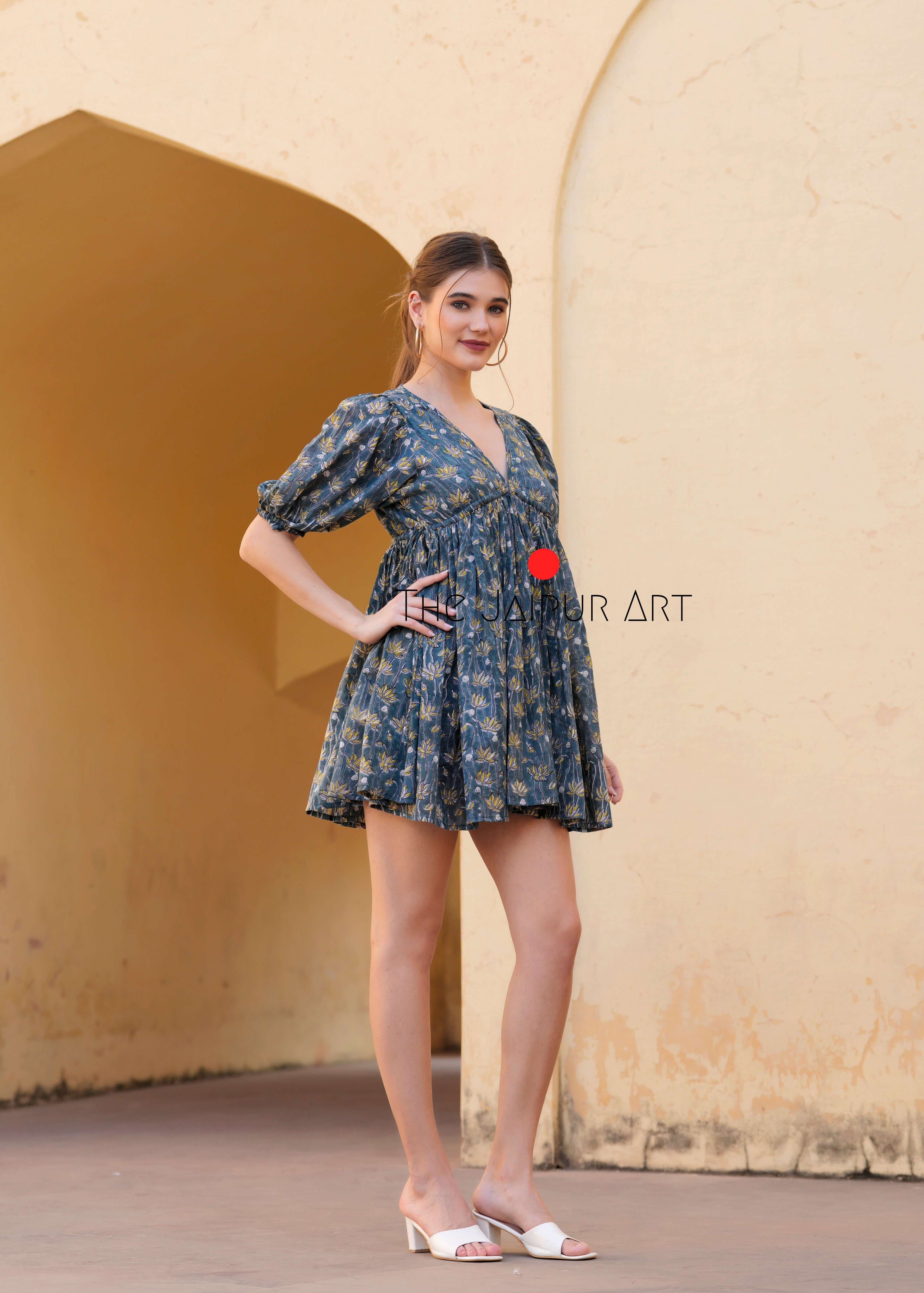 Handblock Printed New arrival Cotton Akiha Mini Dress