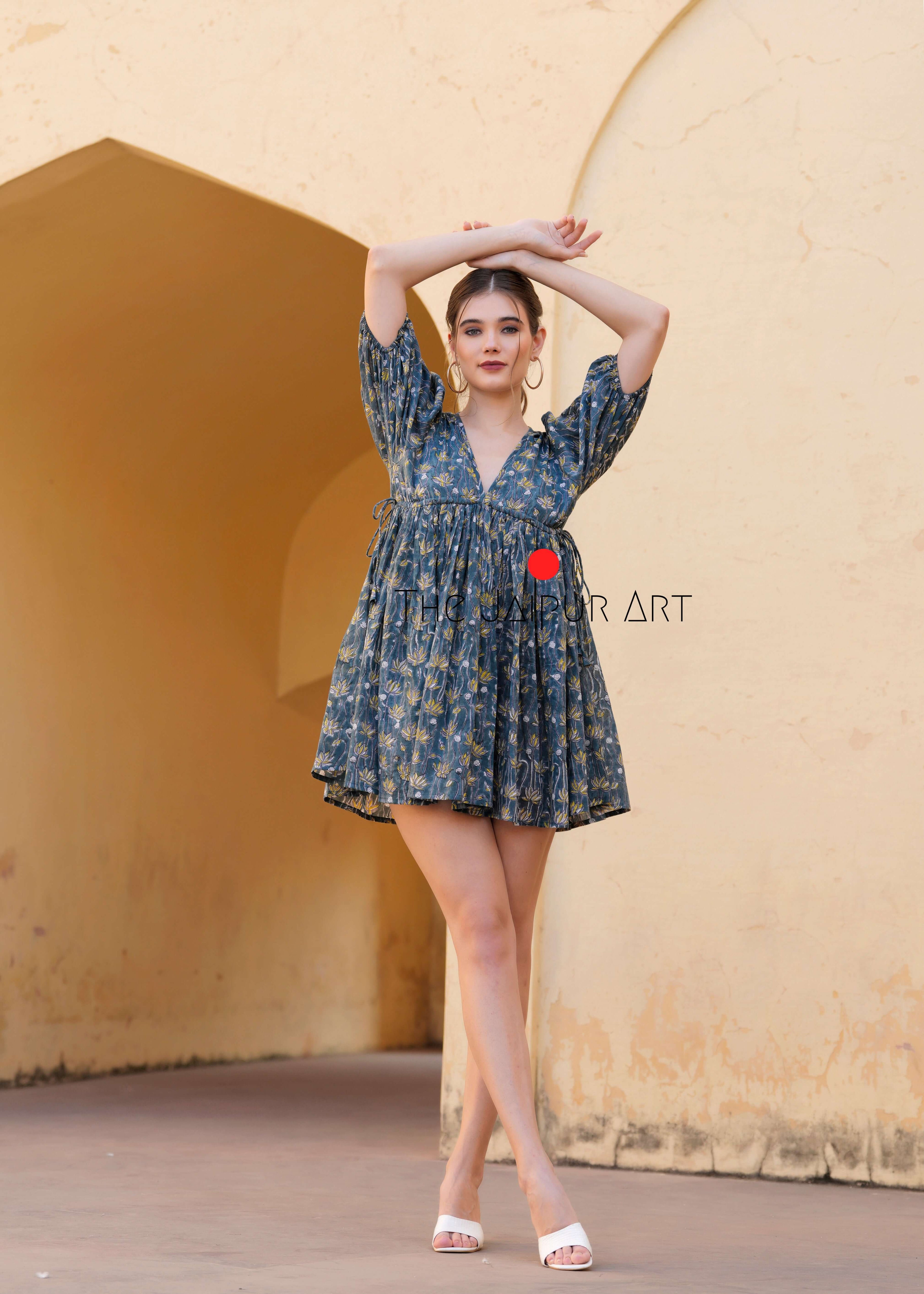 Handblock Printed New arrival Cotton Akiha Mini Dress