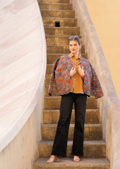 kantha quilted winter jacket