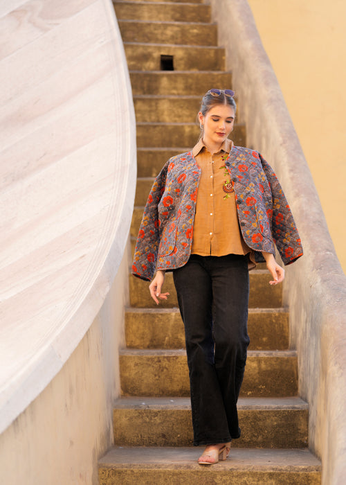 kantha quilted winter jacket