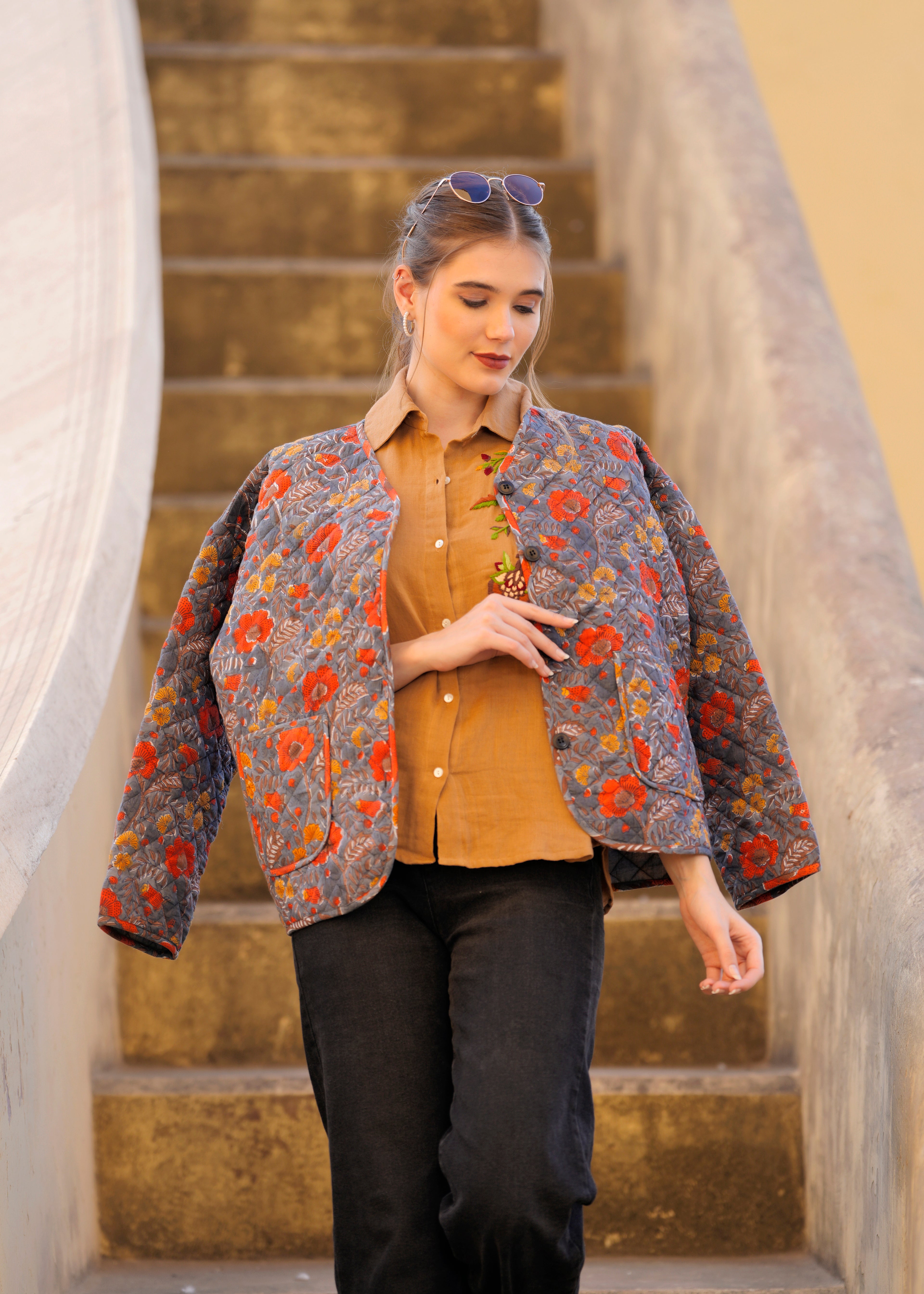 kantha quilted winter jacket