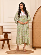 Floral Hand Block Print Cotton Midi Dress