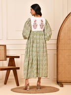 Floral Hand Block Print Cotton Midi Dress