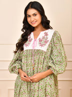 Floral Hand Block Print Cotton Midi Dress