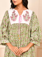 Floral Hand Block Print Cotton Midi Dress