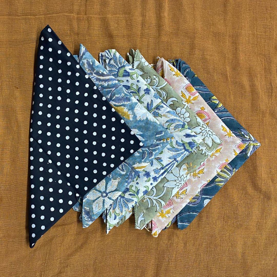 Assorted Cotton Hand Block Print Hankies (Set of 10) 18"x17"