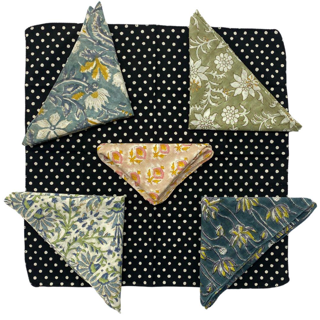 Assorted Cotton Hand Block Print Hankies (Set of 10) 18"x17"