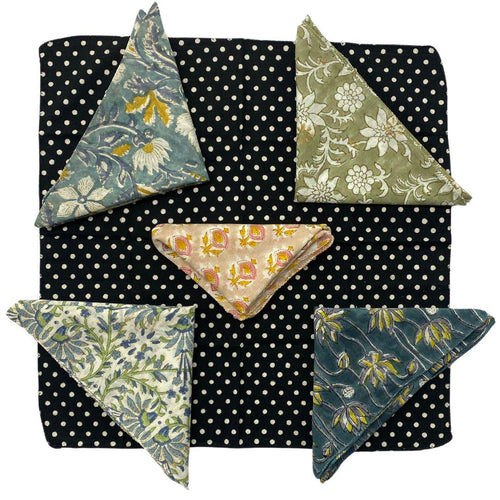 Assorted Cotton Hand Block Print Hankies (Set of 10) 18"x17"