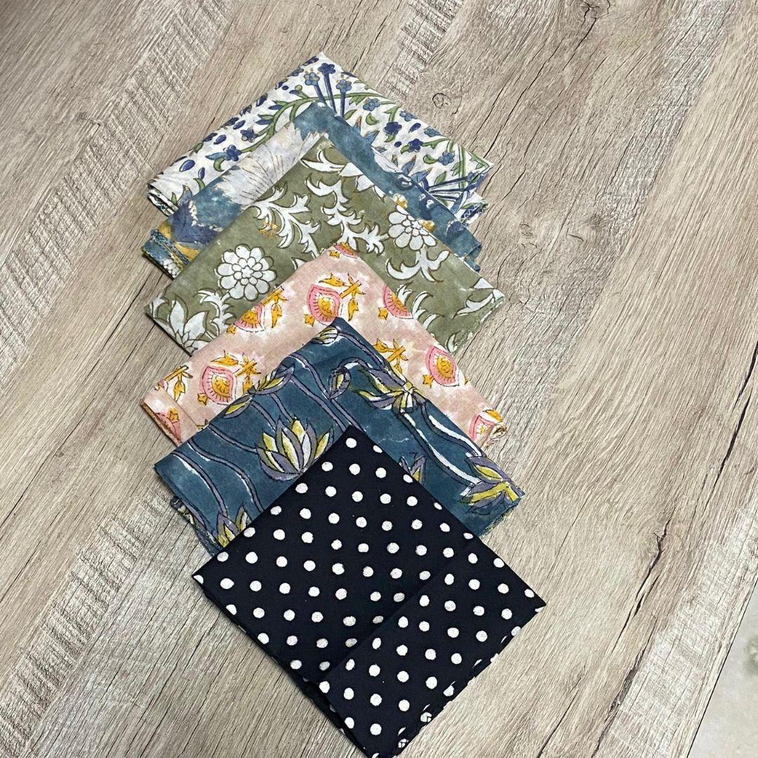 Assorted Cotton Hand Block Print Hankies (Set of 10) 18"x17"