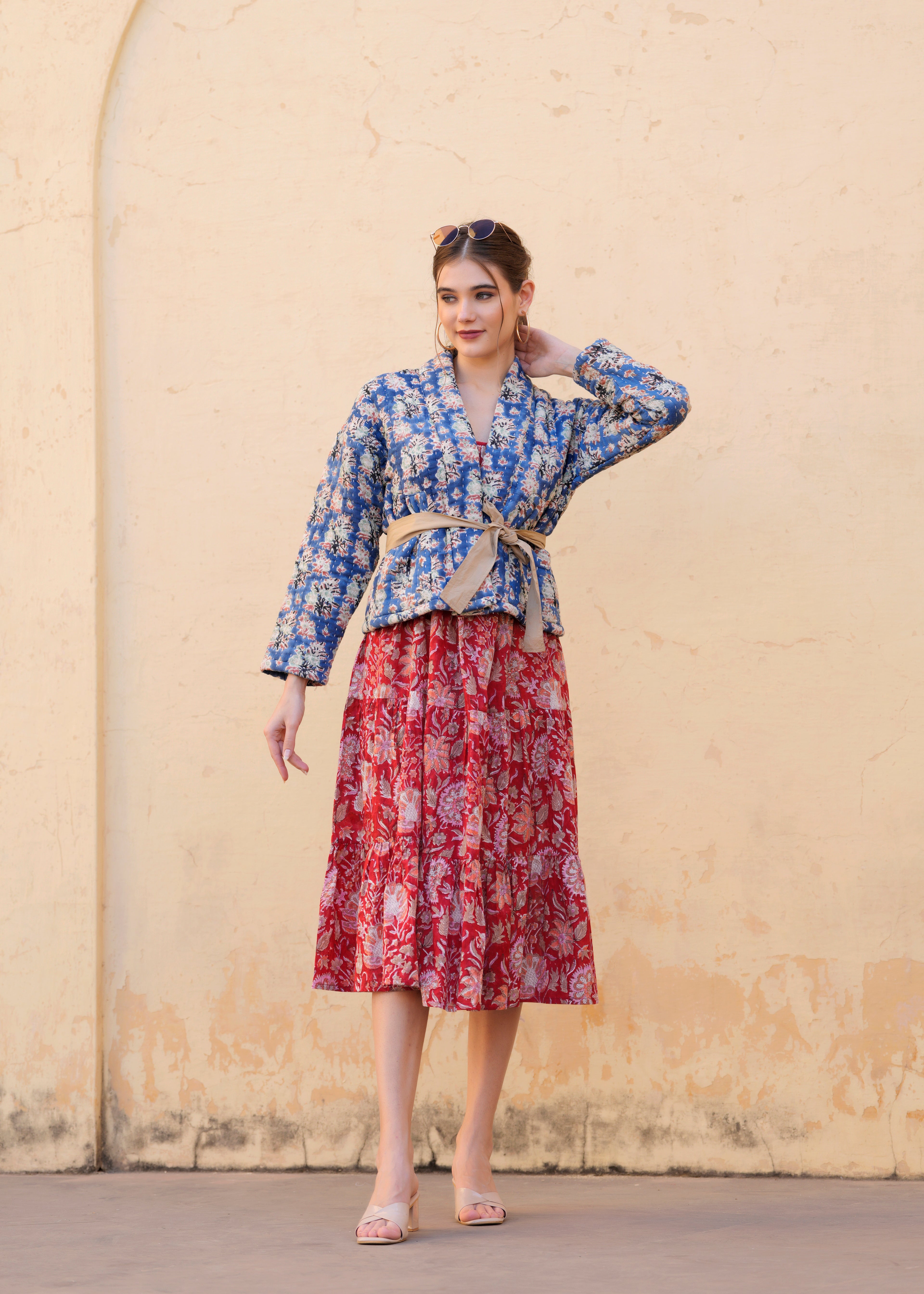 kantha quilted winter jacket