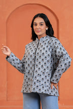 Blue Floral Reversible Hand Block Print Cotton Jacket