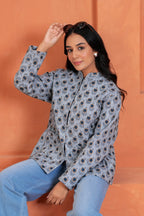 Blue Floral Reversible Hand Block Print Cotton Jacket