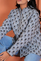 Blue Floral Reversible Hand Block Print Cotton Jacket