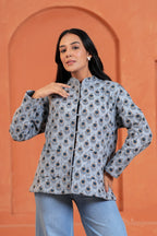 Blue Floral Reversible Hand Block Print Cotton Jacket