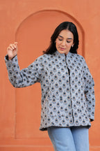 Blue Floral Reversible Hand Block Print Cotton Jacket