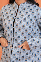 Blue Floral Reversible Hand Block Print Cotton Jacket