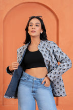Blue Floral Reversible Hand Block Print Cotton Jacket