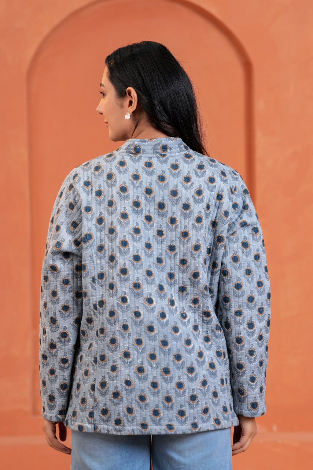 Blue Floral Reversible Hand Block Print Cotton Jacket