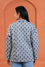 Blue Floral Reversible Hand Block Print Cotton Jacket