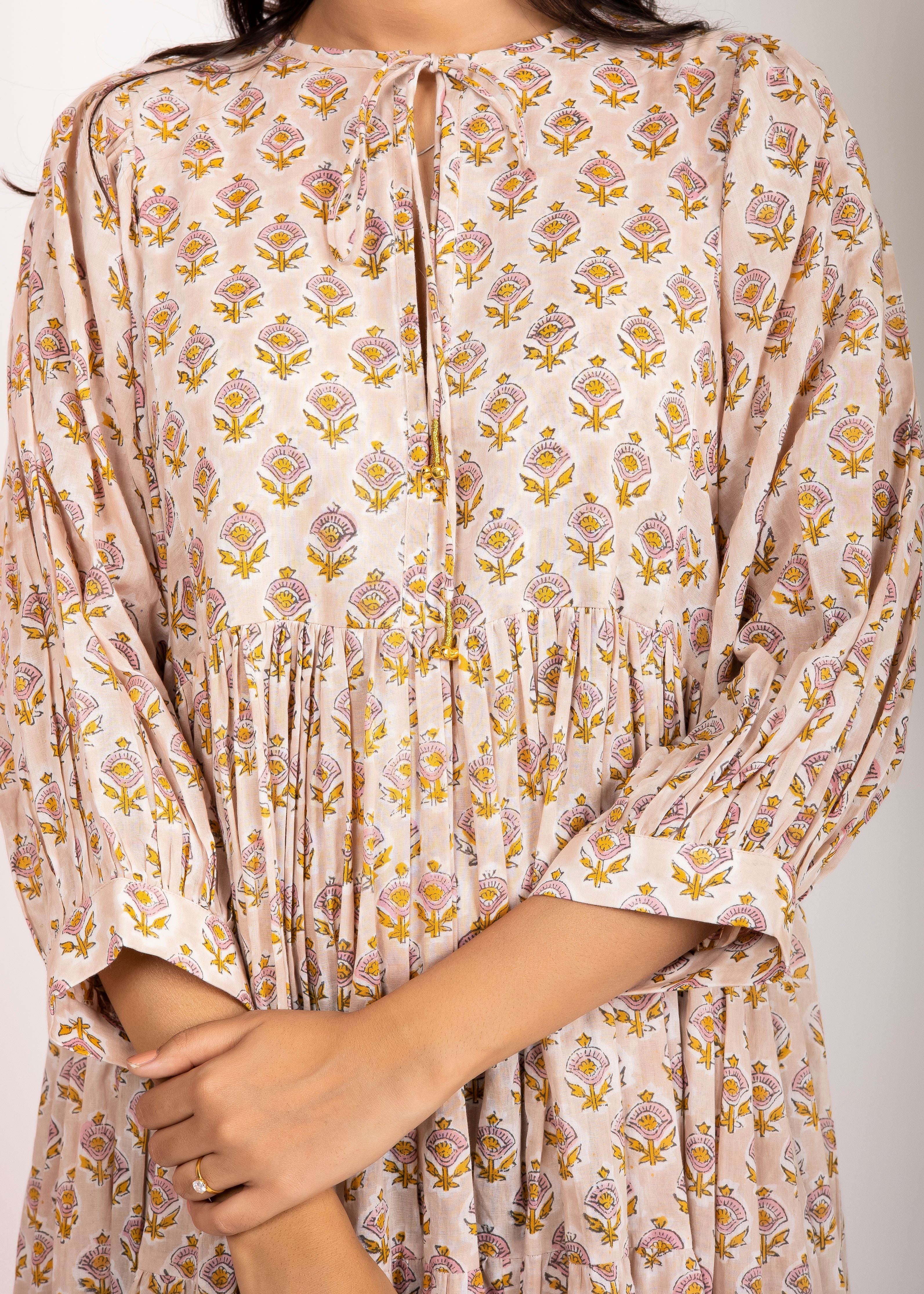 Hand Block Printed Rose Maxi ~Coral Peach