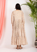 Hand Block Printed Rose Maxi ~Coral Peach