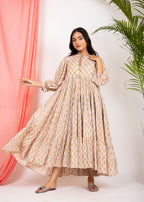 Hand Block Printed Rose Maxi ~Coral Peach