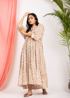 Hand Block Printed Rose Maxi ~Coral Peach
