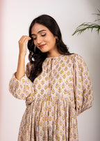 Hand Block Printed Rose Maxi ~Coral Peach