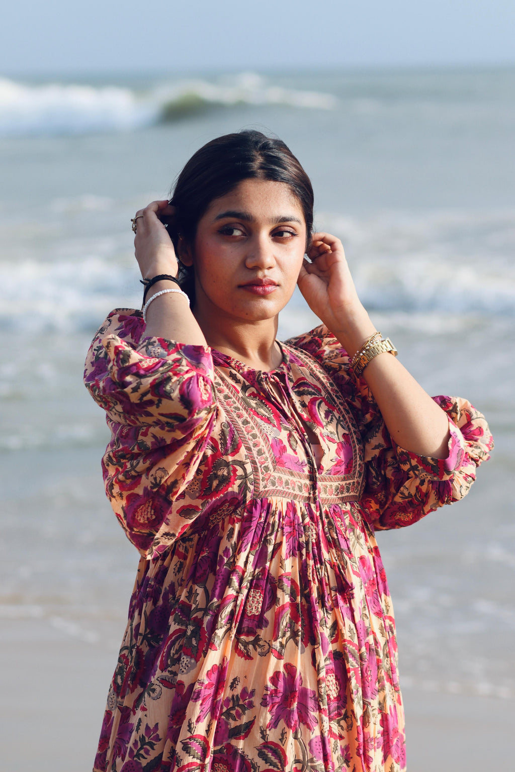 Hand Block Printed Cotton Freya Midi Dress