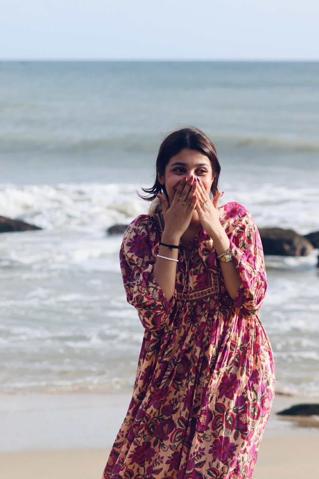 Hand Block Printed Cotton Freya Midi Dress