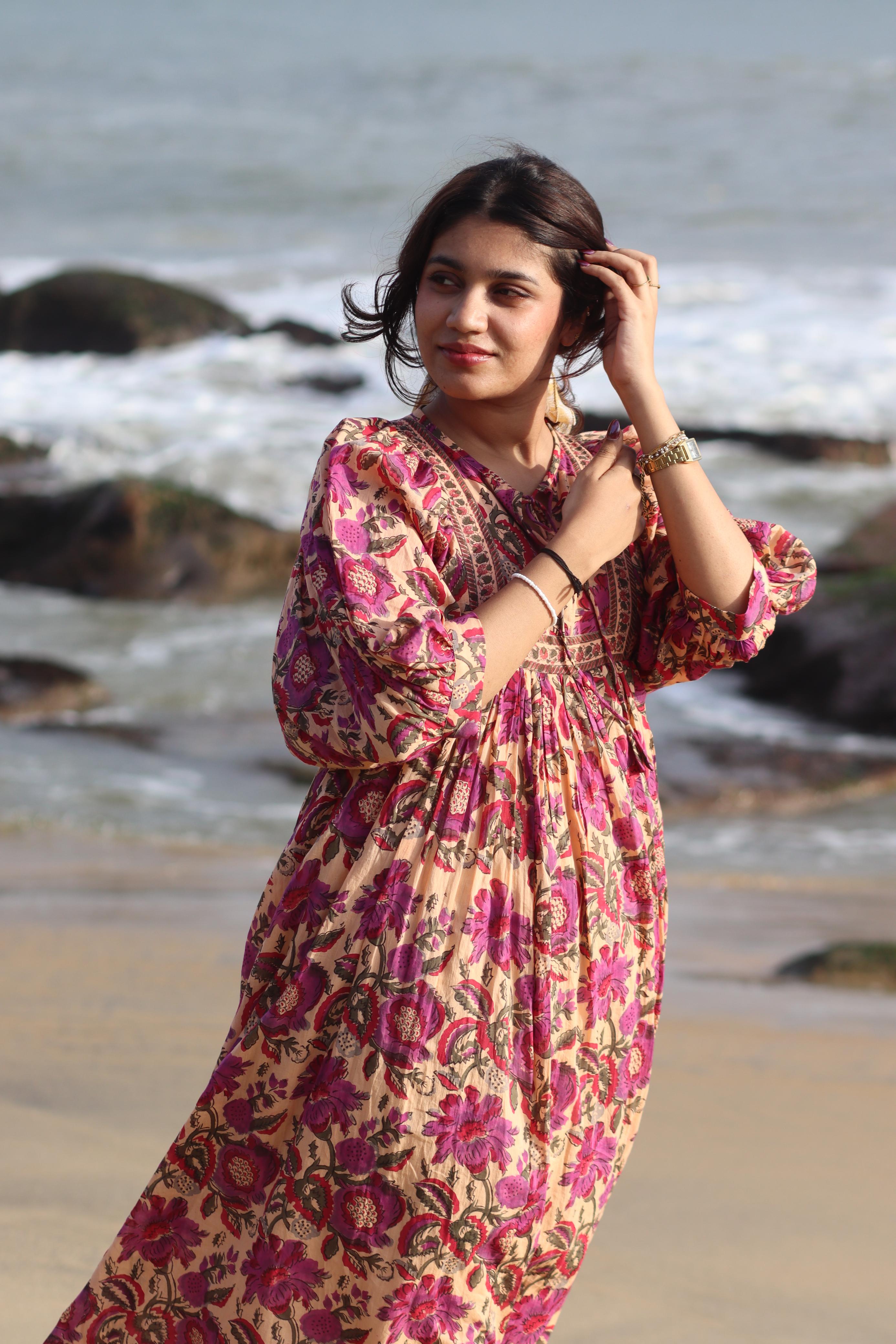 Hand Block Printed Cotton Freya Midi Dress thejaipurart.com Hand Block Printed Cotton Freya Midi Dress thejaipurart.com
