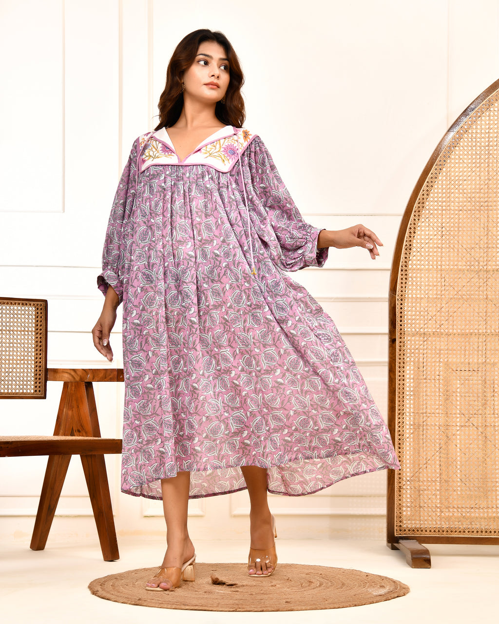 Hand Block Printed Cotton Hailey Midi Dress