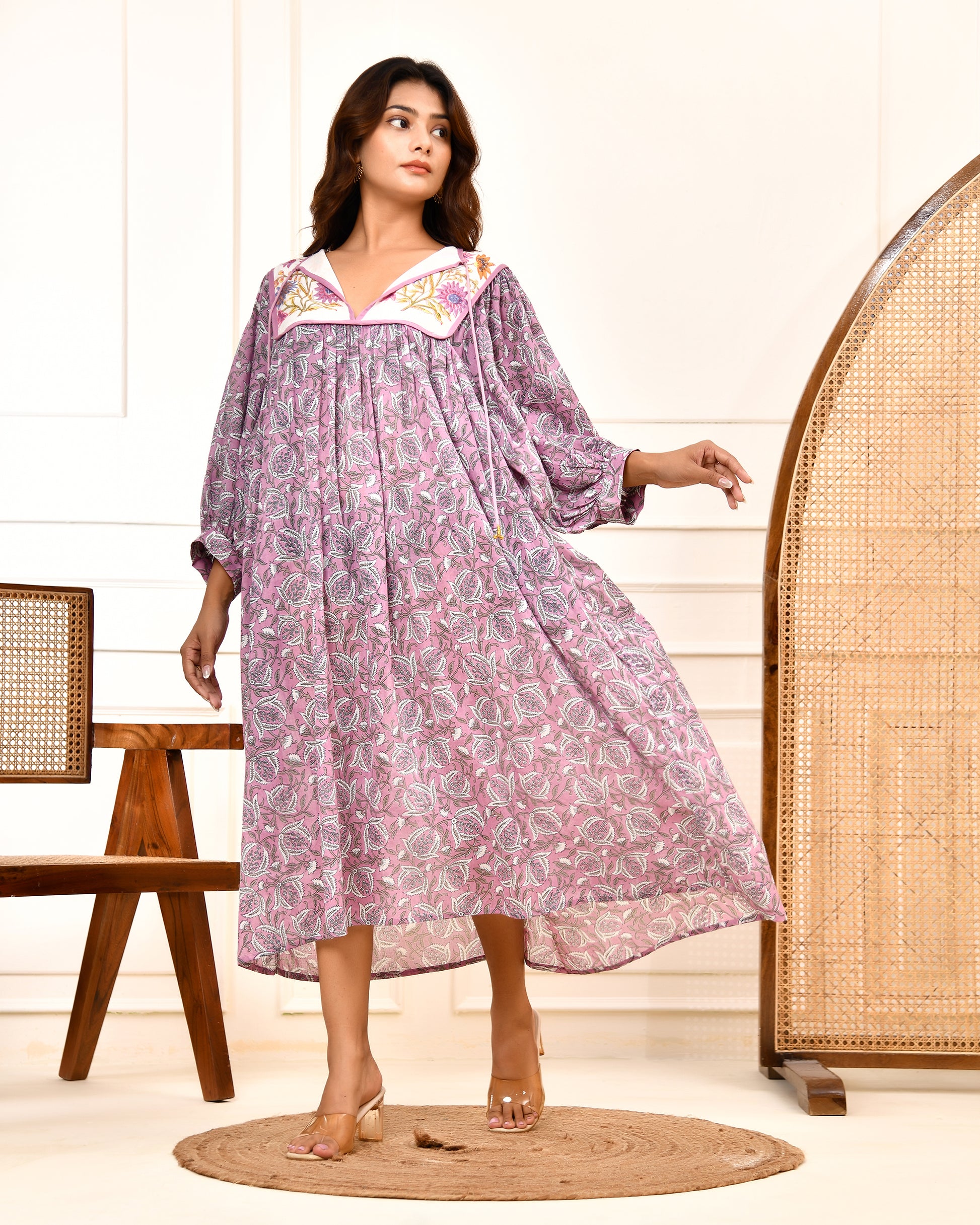 Hand Block Printed Cotton Hailey Midi Dress