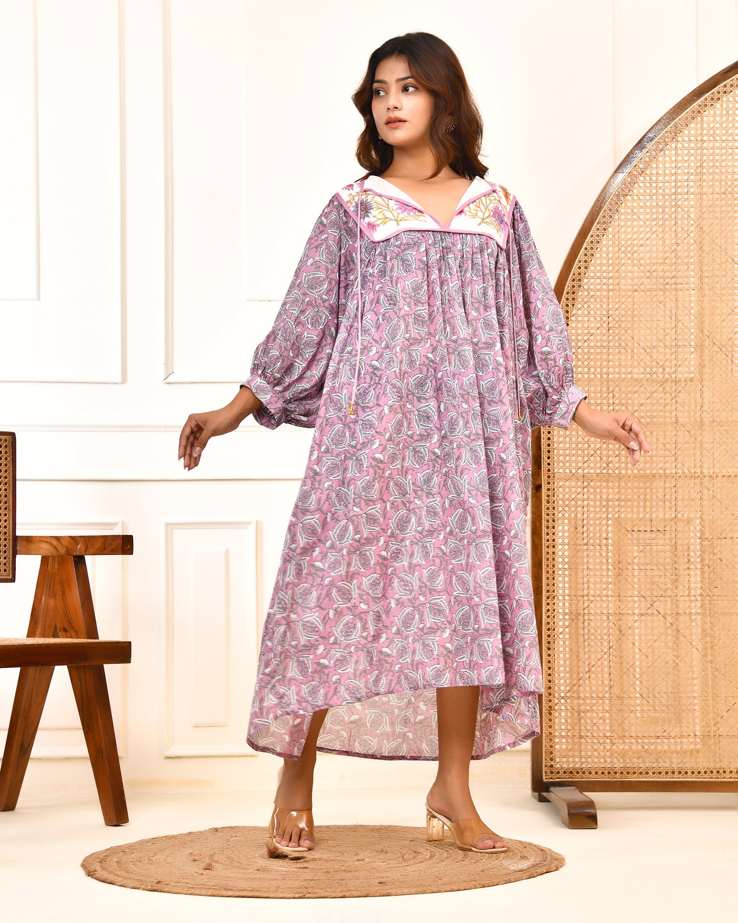 Hand Block printed Hailey Midi~ Peach