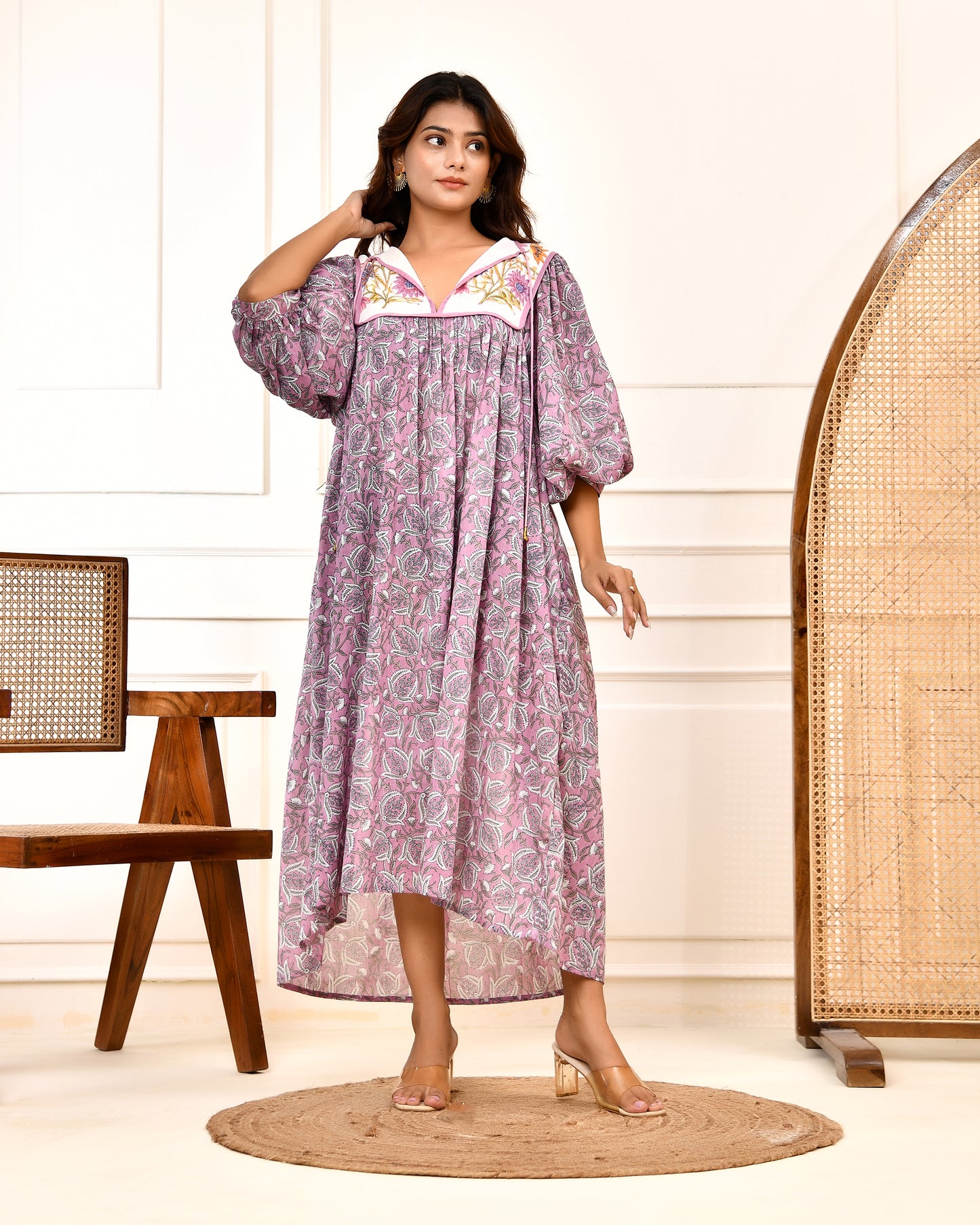 Hand Block printed Hailey Midi~ Peach