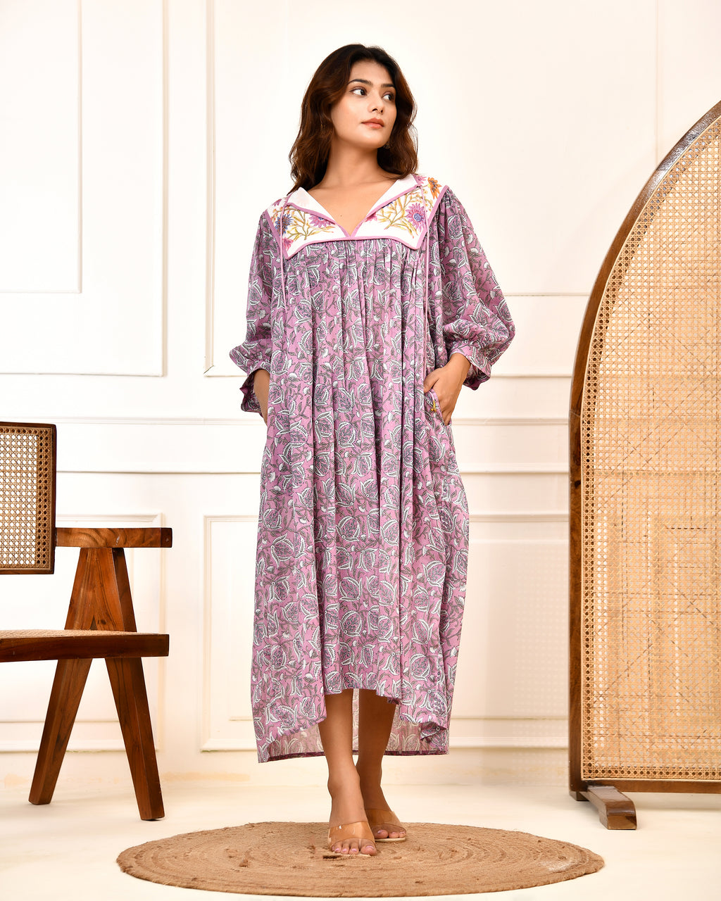 Hand Block Printed Cotton Hailey Midi Dress