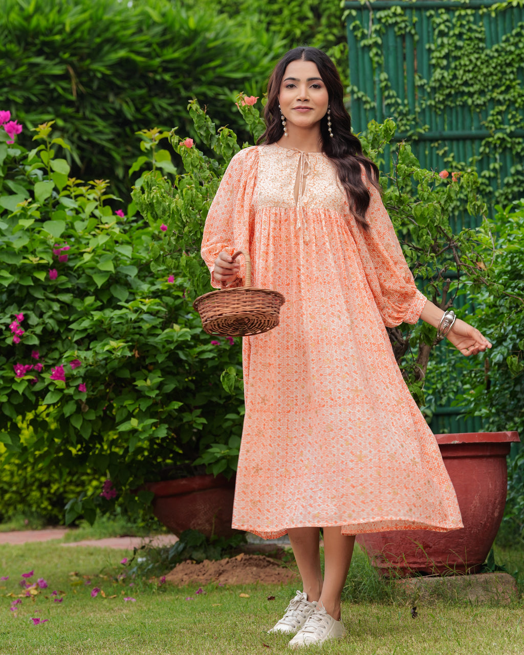 Hand Block Printed Gauri Midi~Mood Indigo Dress