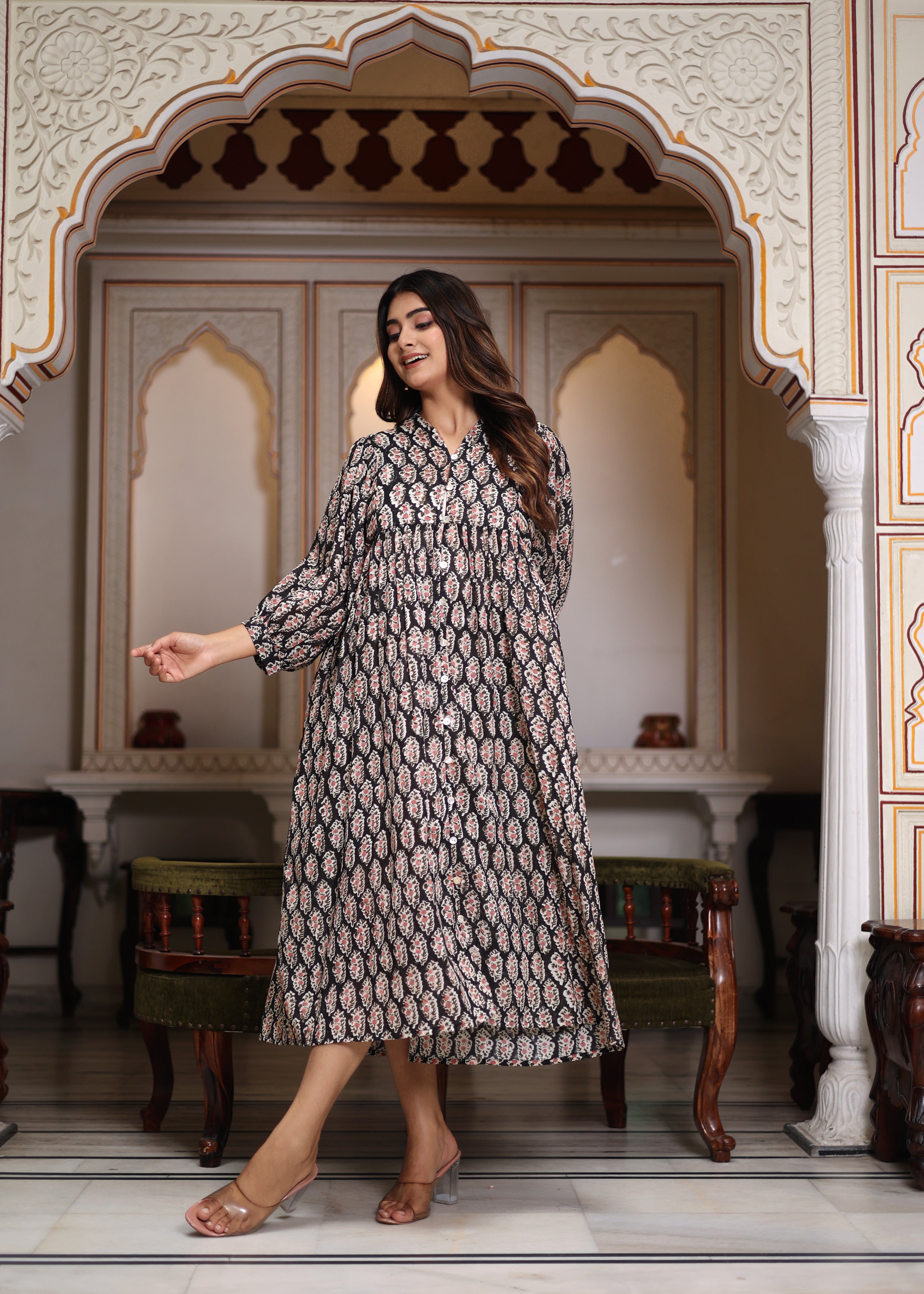 Hand Block Printed Mayra Midi Dress