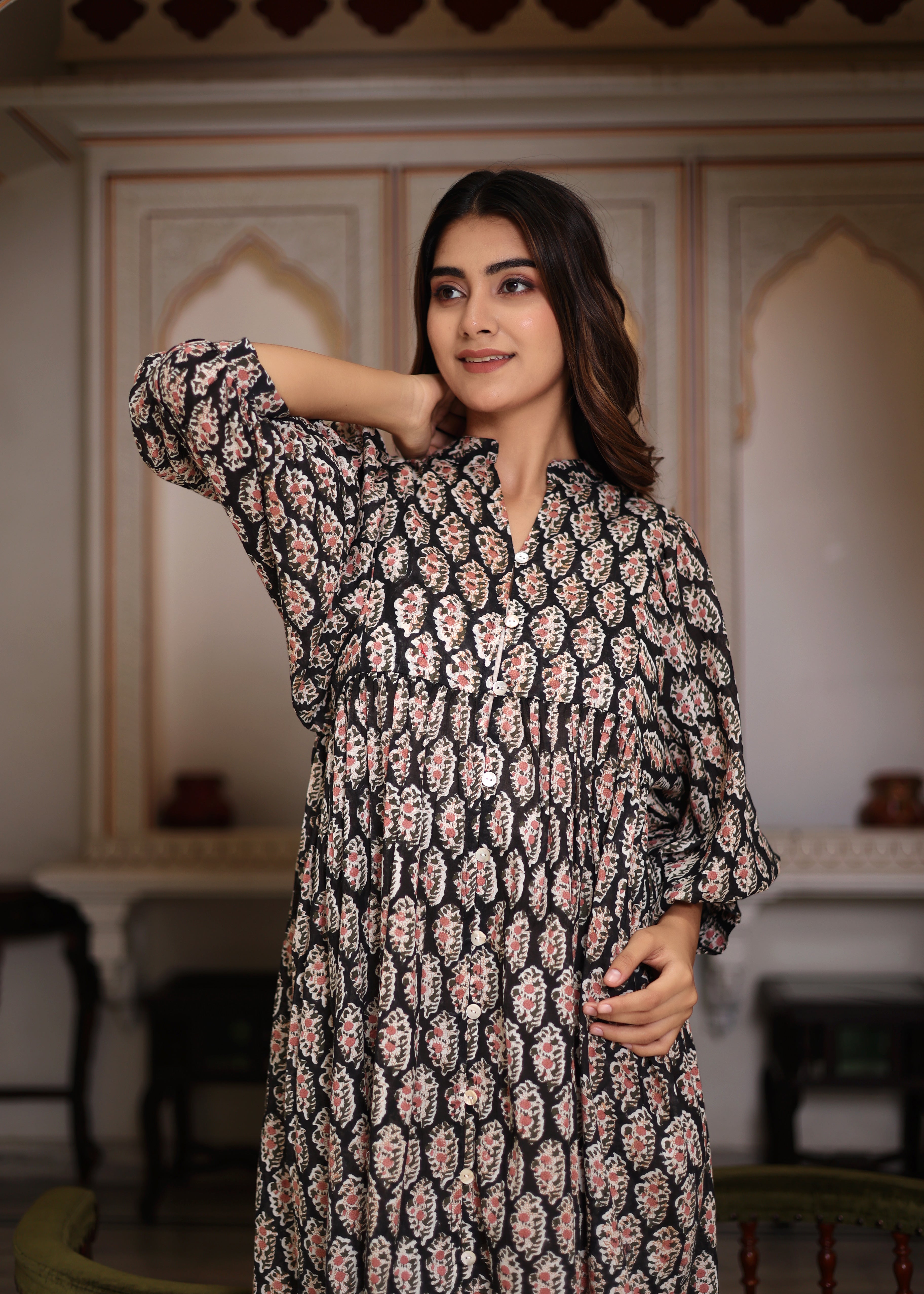 Hand Block Printed Mayra Midi Dress