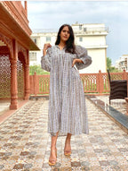 Beautiful Cotton Summer Handmade Carry Blue Midi Dress