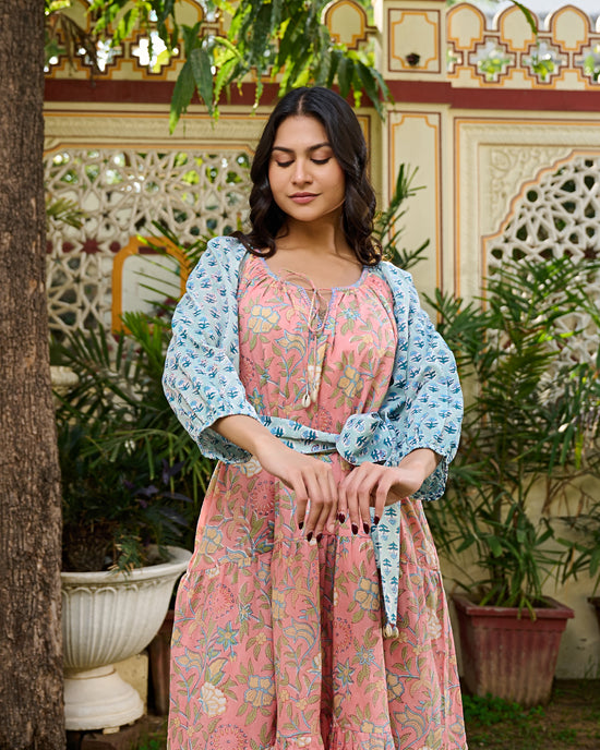 Handcrafted Floral Cotton Midi Dress  Boho Chic  thejaipurart.com